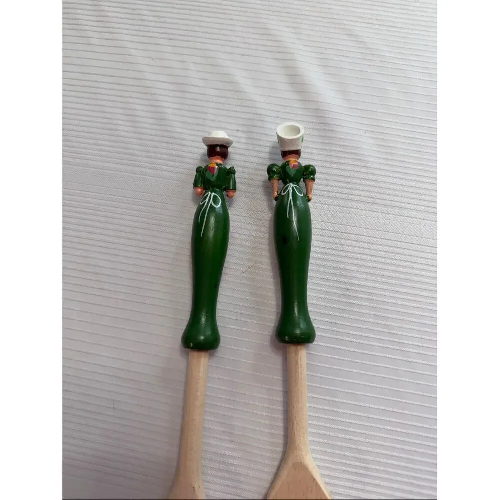 Vintage Hungarian Lady and Man Wood Salad Serving Fork and Spoon